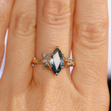 1.85ct Ocean Blue Marquise Madagascar Sapphire in Wandering Vine Low Profile 4 Prong Setting with Diamonds in 14k Yellow Gold