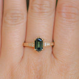 1.59ct Green Hexagon Madagascar Sapphire and Diamond Vintage Cathedral Six Prong Ring in 14k Yellow Gold