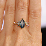 1.85ct Ocean Blue Marquise Madagascar Sapphire in Wandering Vine Low Profile 4 Prong Setting with Diamonds in 14k Yellow Gold