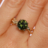 2.37ct Untreated Round Green Madagascar Sapphire Twisted Vine Split Shank Solitaire in 14k Yellow Gold with Diamonds