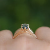 1.59ct Green Hexagon Madagascar Sapphire and Diamond Vintage Cathedral Six Prong Ring in 14k Yellow Gold