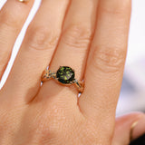 2.37ct Untreated Round Green Madagascar Sapphire Twisted Vine Split Shank Solitaire in 14k Yellow Gold with Diamonds