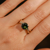 2.37ct Untreated Round Green Madagascar Sapphire Twisted Vine Split Shank Solitaire in 14k Yellow Gold with Diamonds