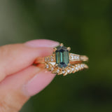 1.59ct Green Hexagon Madagascar Sapphire and Diamond Vintage Cathedral Six Prong Ring in 14k Yellow Gold