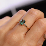 1.98ct Oval Precision Cut Teal Montana Sapphire and Princess Cut Diamond Rapids Low Profile Ring in 14k Yellow Gold