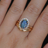 2.35ct Oval Glowy Teal Blue Untreated Nigerian Sapphire Antique-Style Diamond Halo Ring in 14k Yellow Gold