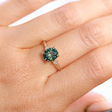 1.98ct Oval Precision Cut Teal Montana Sapphire and Princess Cut Diamond Rapids Low Profile Ring in 14k Yellow Gold