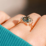 2.57ct Untreated Blue Wide Trillion Montana Sapphire and Antique Diamond Mountainscape Ring in 14k Yellow Gold