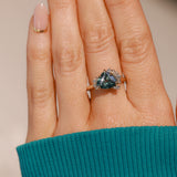 2.57ct Untreated Blue Wide Trillion Montana Sapphire and Antique Diamond Mountainscape Ring in 14k Yellow Gold