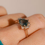 2.57ct Untreated Blue Wide Trillion Montana Sapphire and Antique Diamond Mountainscape Ring in 14k Yellow Gold