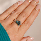 2.57ct Untreated Blue Wide Trillion Montana Sapphire and Antique Diamond Mountainscape Ring in 14k Yellow Gold