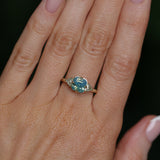 2.03ct Asscher Cut Untreated Sapphire and Trillion Diamond Antique Compass Set Low Profile Ring in 14k Green Gold