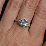2.03ct Asscher Cut Untreated Sapphire and Trillion Diamond Antique Compass Set Low Profile Ring in 14k Green Gold