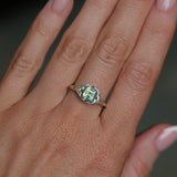 2.03ct Asscher Cut Untreated Sapphire and Trillion Diamond Antique Compass Set Low Profile Ring in 14k Green Gold