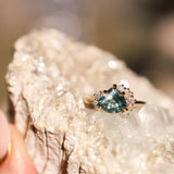 2.57ct Untreated Blue Wide Trillion Montana Sapphire and Antique Diamond Mountainscape Ring in 14k Yellow Gold