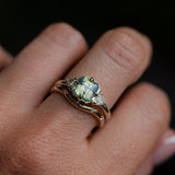 2.03ct Asscher Cut Untreated Sapphire and Trillion Diamond Antique Compass Set Low Profile Ring in 14k Green Gold