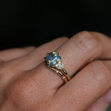 2.03ct Asscher Cut Untreated Sapphire and Trillion Diamond Antique Compass Set Low Profile Ring in 14k Green Gold