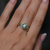 2.03ct Asscher Cut Untreated Sapphire and Trillion Diamond Antique Compass Set Low Profile Ring in 14k Green Gold