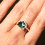 2.57ct Untreated Blue Wide Trillion Montana Sapphire and Antique Diamond Mountainscape Ring in 14k Yellow Gold