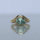 2.86ct Untreated Seafoam Pear Madagascar Sapphire Prong Set Ripple Contour Solitaire in 14k Yellow Gold