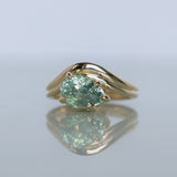 2.86ct Untreated Seafoam Pear Madagascar Sapphire Prong Set Ripple Contour Solitaire in 14k Yellow Gold