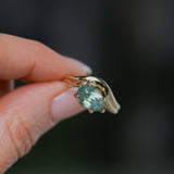 2.86ct Untreated Seafoam Pear Madagascar Sapphire Prong Set Ripple Contour Solitaire in 14k Yellow Gold