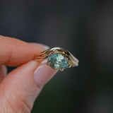 2.86ct Untreated Seafoam Pear Madagascar Sapphire Prong Set Ripple Contour Solitaire in 14k Yellow Gold