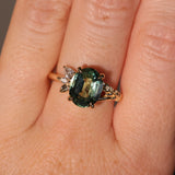 3.07ct Untreated Oval Madagascar Sapphire in Wandering Vine Low Profile 4 Prong Setting with Diamonds in 14k Yellow Gold