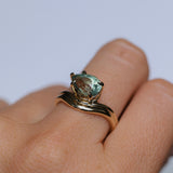 2.86ct Untreated Seafoam Pear Madagascar Sapphire Prong Set Ripple Contour Solitaire in 14k Yellow Gold