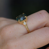 7.19ct Oval Light Teal Seafoam Madagascar Sapphire and Princess Cut Diamond Rapids Low Profile Ring in 18k Yellow Gold