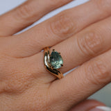 2.86ct Untreated Seafoam Pear Madagascar Sapphire Prong Set Ripple Contour Solitaire in 14k Yellow Gold