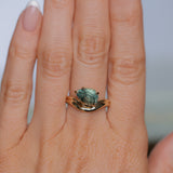 2.86ct Untreated Seafoam Pear Madagascar Sapphire Prong Set Ripple Contour Solitaire in 14k Yellow Gold