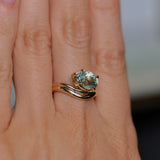 2.86ct Untreated Seafoam Pear Madagascar Sapphire Prong Set Ripple Contour Solitaire in 14k Yellow Gold