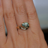 2.86ct Untreated Seafoam Pear Madagascar Sapphire Prong Set Ripple Contour Solitaire in 14k Yellow Gold