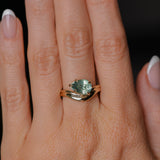 2.86ct Untreated Seafoam Pear Madagascar Sapphire Prong Set Ripple Contour Solitaire in 14k Yellow Gold