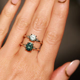 1.20ct Untreated Round Aqua Montana Sapphire and Princess Cut Diamond Rapids Low Profile Ring in 14k White Gold