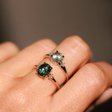 1.20ct Untreated Round Aqua Montana Sapphire and Princess Cut Diamond Rapids Low Profile Ring in 14k White Gold