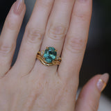 7.19ct Oval Light Teal Seafoam Madagascar Sapphire and Princess Cut Diamond Rapids Low Profile Ring in 18k Yellow Gold
