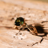 2.37ct Untreated Round Green Madagascar Sapphire Twisted Vine Split Shank Solitaire in 14k Yellow Gold with Diamonds
