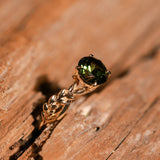 2.37ct Untreated Round Green Madagascar Sapphire Twisted Vine Split Shank Solitaire in 14k Yellow Gold with Diamonds