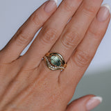 2.86ct Untreated Seafoam Pear Madagascar Sapphire Prong Set Ripple Contour Solitaire in 14k Yellow Gold