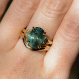7.19ct Oval Light Teal Seafoam Madagascar Sapphire and Princess Cut Diamond Rapids Low Profile Ring in 18k Yellow Gold