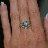 2.03ct Asscher Cut Untreated Sapphire and Trillion Diamond Antique Compass Set Low Profile Ring in 14k Green Gold