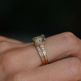 2.60ct Elongated Cushion Cut Untreated Madagascar Sapphire and Diamond Vintage Cathedral Double Prong Ring in 14k Yellow Gold