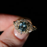 1.22ct Madagascar Geo Oval Sapphire and Diamond Floral Halo in 18k Yellow Gold