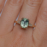 2.60ct Elongated Cushion Cut Untreated Madagascar Sapphire and Diamond Vintage Cathedral Double Prong Ring in 14k Yellow Gold