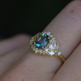 1.22ct Madagascar Geo Oval Sapphire and Diamond Floral Halo in 18k Yellow Gold
