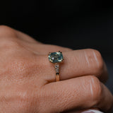 2.60ct Elongated Cushion Cut Untreated Madagascar Sapphire and Diamond Vintage Cathedral Double Prong Ring in 14k Yellow Gold