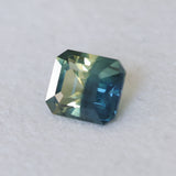 2.45CT MADAGASCAR EMERALD CUT SAPPHIRE, PARTI BLUE TEAL YELLOW, UNTREATED, 7.7X6.7X4.8MM