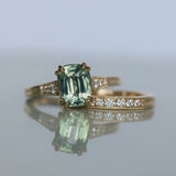 2.60ct Elongated Cushion Cut Untreated Madagascar Sapphire and Diamond Vintage Cathedral Double Prong Ring in 14k Yellow Gold